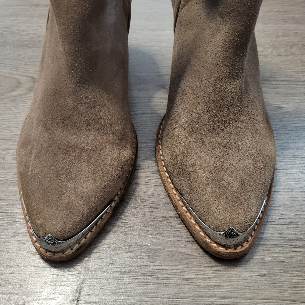 Jeffrey Campbell Cromwell Suede Western Ankle Boots Taupe Silver Metal 7.5 - Picture 6 of 9